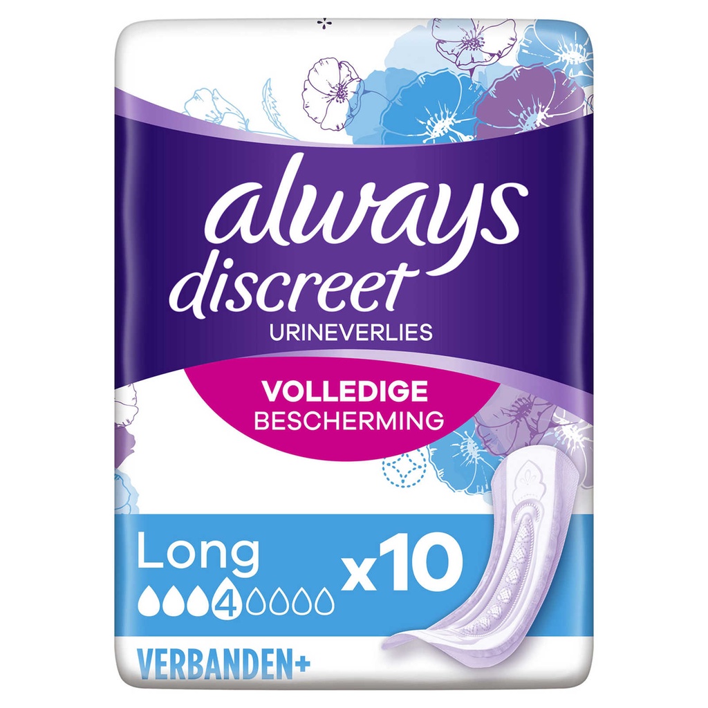 Always Discreet Long 4 Serviettes Hygiéniques 10 Pièces