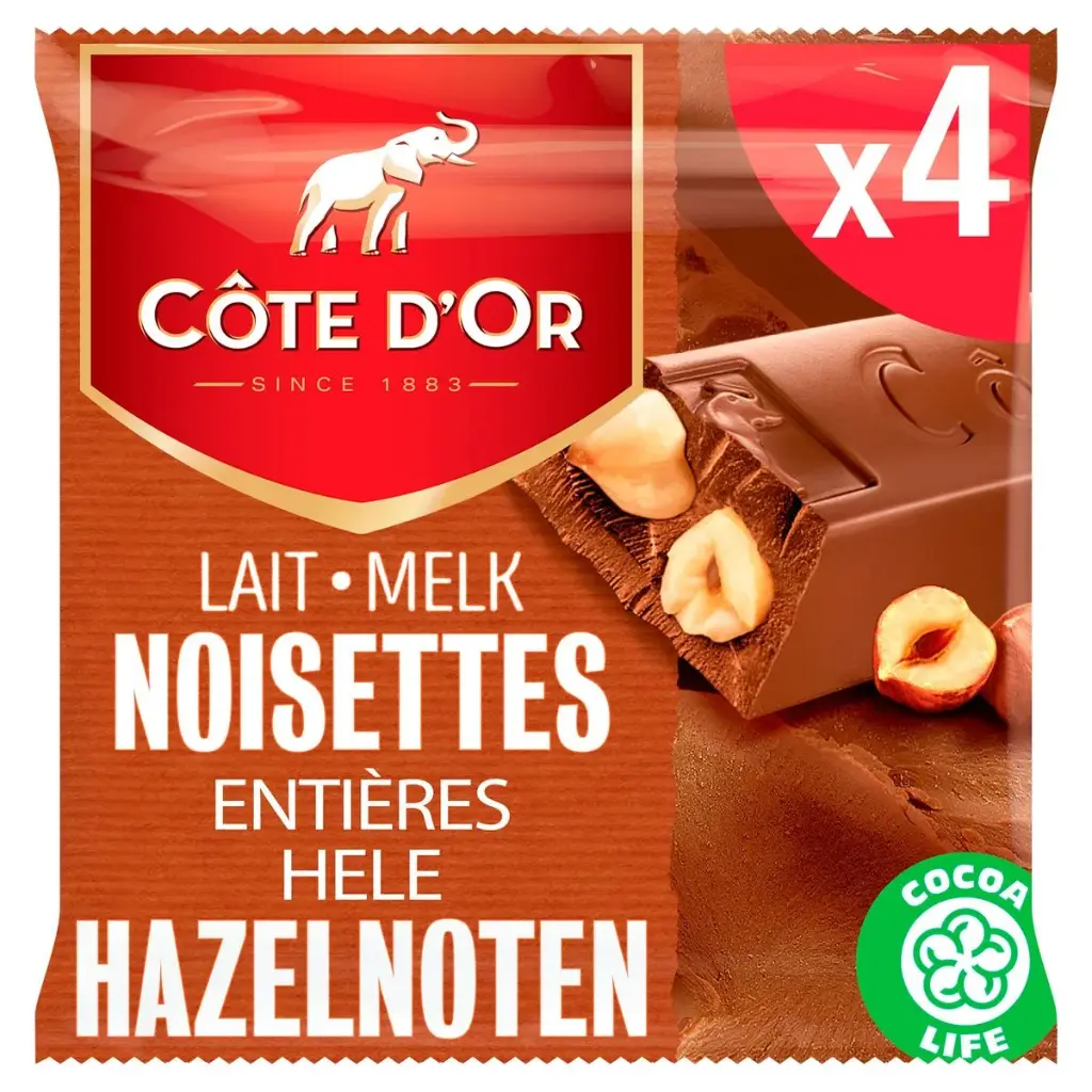 Côte d'Or Lait Noisettes Entières Bâtons de Chocolat 4x45 Gr