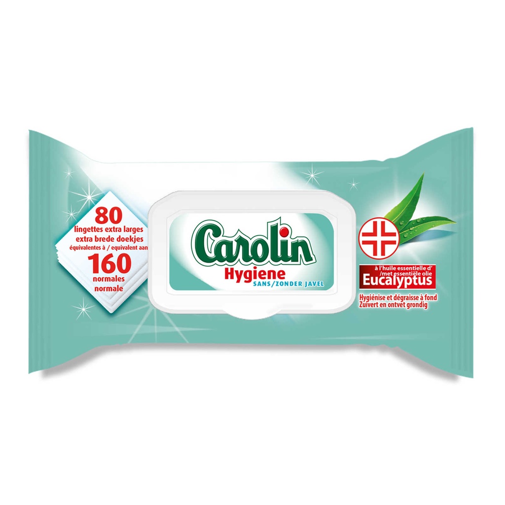 Carolin Hygiène Eucalyptus Lingettes Nettoyantes 80 Pièces