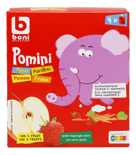 Boni Pomini Compote Pomme Fraise Gourde 4x90 Gr