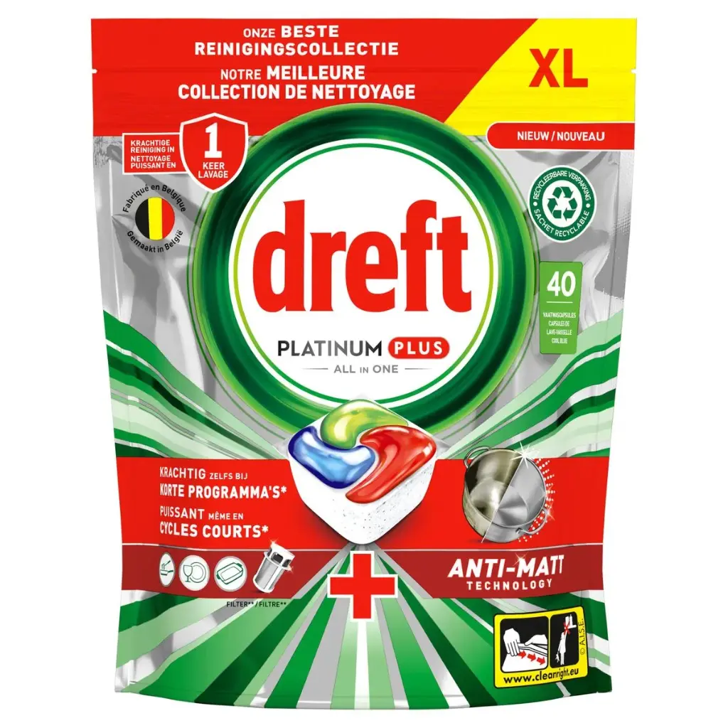 Dreft Platinum Plus Anti-Terne Tabs Lave-Vaisselle 40 Doses