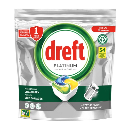 Dreft Platinum Lemon Tabs Lave-Vaisselle 34 Pièces
