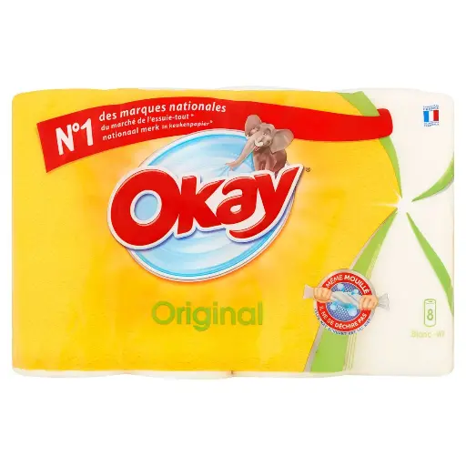 Okay Original Blanc Essuie-Tout 8 Rouleaux